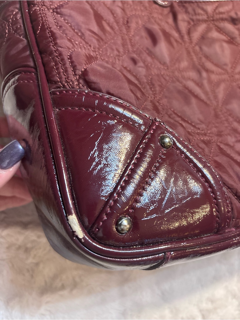 Nine West Laptop Tote Plum Purple Burgundy Quilted Diamond pattern 100% Nylon - Picture 9 of 16